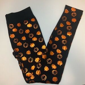 Festive Pumpkin Pattern Leggings - Black and Orange